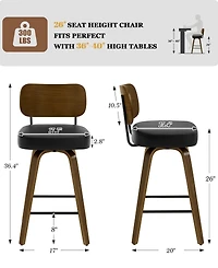 Bekrvio 26" Swivel Bar Stool, Faux Leather with Bentwood Frame and Footrest, Counter Height for Kitchen Island