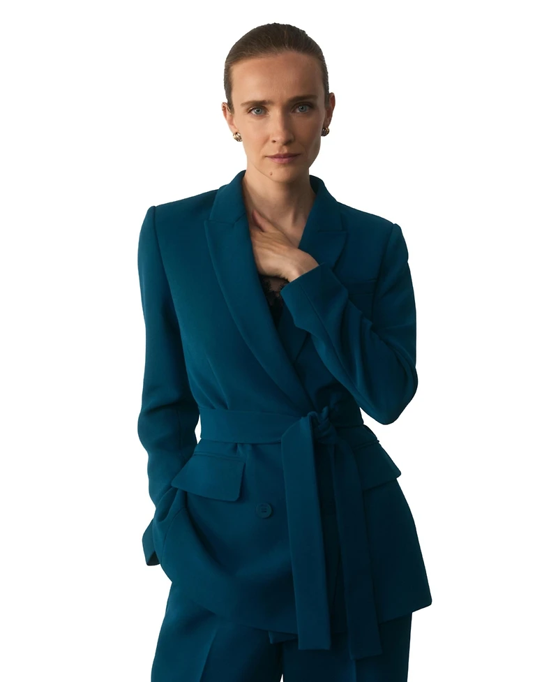 The Fold Women's Almeida Longline Wrapped-Waist Blazer