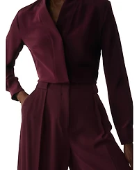 The Fold Women's Bowery Stretch Silk V-Neck Long-Sleeve Blouse