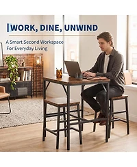 homfan Space-Saving 3-Piece Dining Table Set for 2 - Square High Top with Stools, Compact Bistro Apartments and Small Space