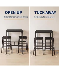 homfan Space-Saving 3-Piece Dining Table Set for 2 - Square High Top with Stools, Compact Bistro Apartments and Small Space