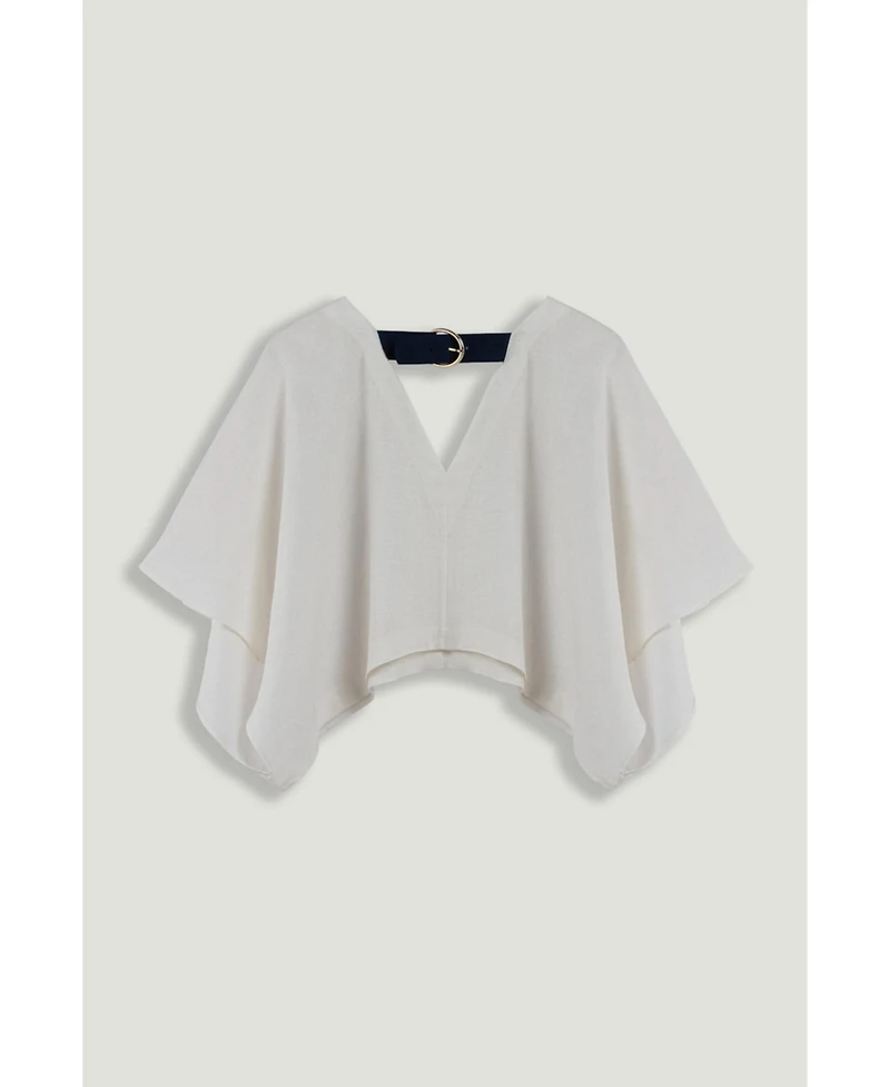 Nocturne Women's Belt Detail V-Neck Blouse