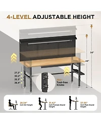 Streamdale 60" Workbench with Solid Wood Top, Drawers, Power Outlet, and Led Light