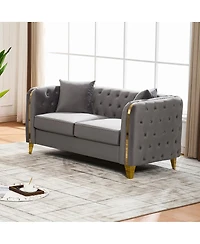 Streamdale Furniture 61" Velvet Tufted Chesterfield Loveseat with Gold Legs