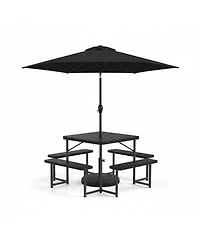 Sugift Hdpe Outdoor Picnic Table Set with Umbrella and Base