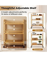 Mecale 3-Tier Bamboo Rolling Cart with Adjustable Shelves