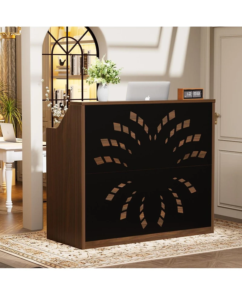 Streamdale 46.5" Modern Reception Desk with Storage Cabinet and Checkout Counter, Walnut