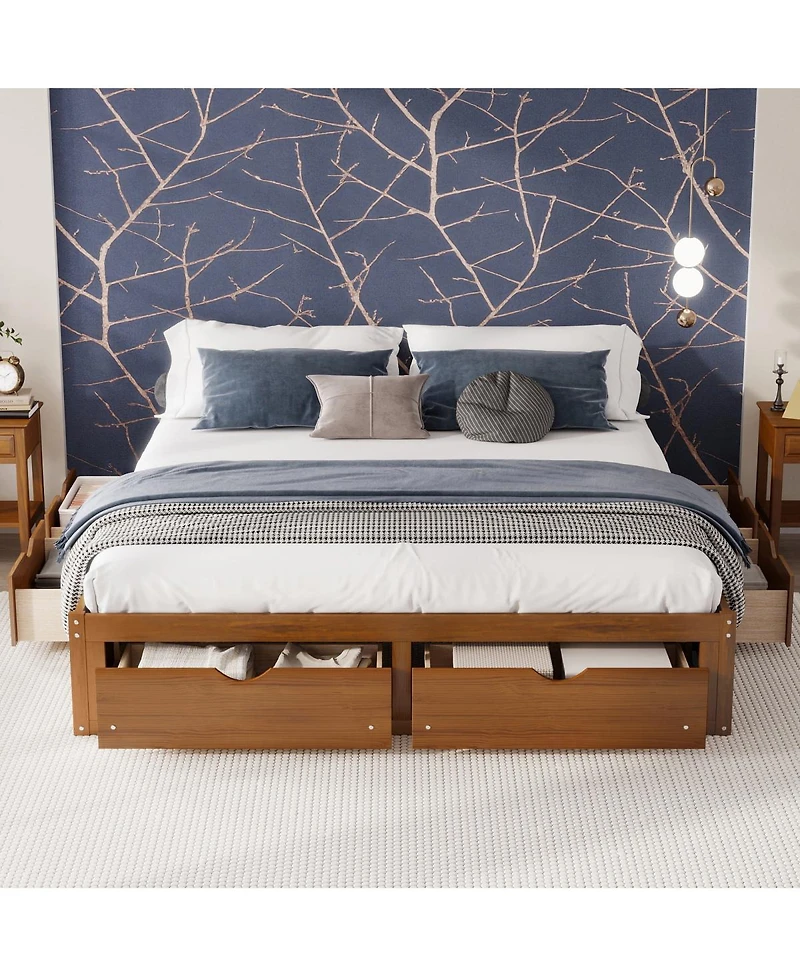 Streamdale Furniture King Size Platform Bed with 6 Storage Drawers,Pine Wood Storage Bed