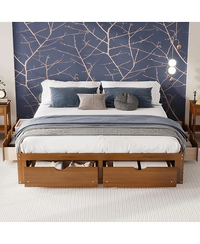 Streamdale Furniture King Size Platform Bed with 6 Storage Drawers,Pine Wood Storage Bed