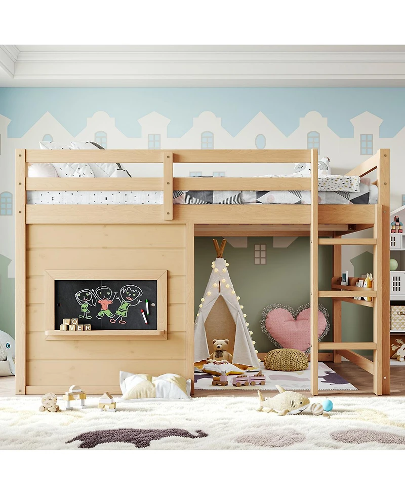 Streamdale Furniture Full Size Loft Bed with Slide, Chalkboard, Bookshelf, and Safety Rails