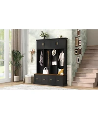 Streamdale Furniture Farmhouse Entryway Hall Tree with Coat Hooks, Cabinets