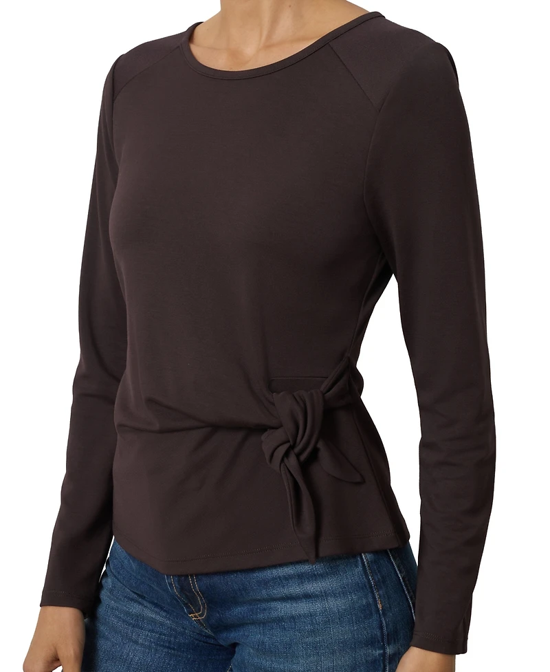 Cable & Gauge Women's Side-Tie Long-Sleeve Crewneck Knit Top