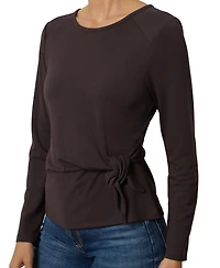 Cable & Gauge Women's Side-Tie Long-Sleeve Crewneck Knit Top