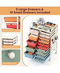 Sugift 15-Drawer Rolling Storage Cart with Metal Tabletop and Pegboard Mobile Craft Organizer