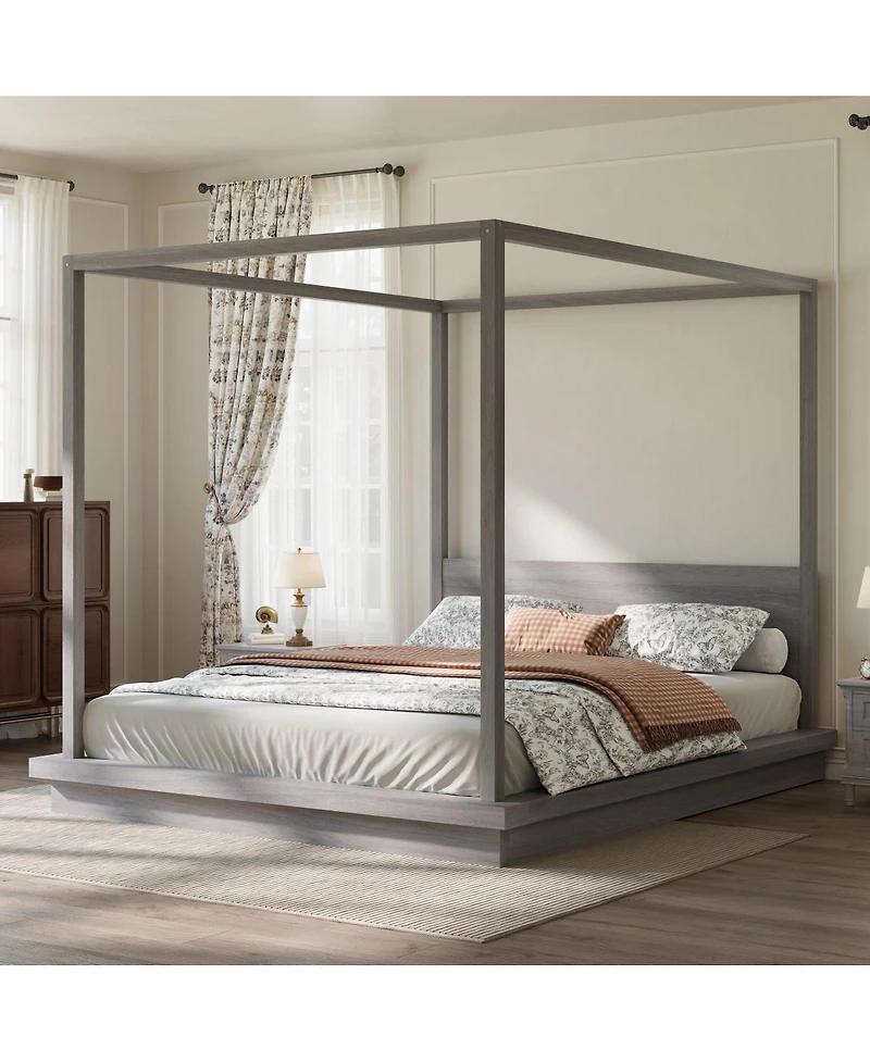 Streamdale Furniture King Size Wooden Canopy Platform Bed with Headboard