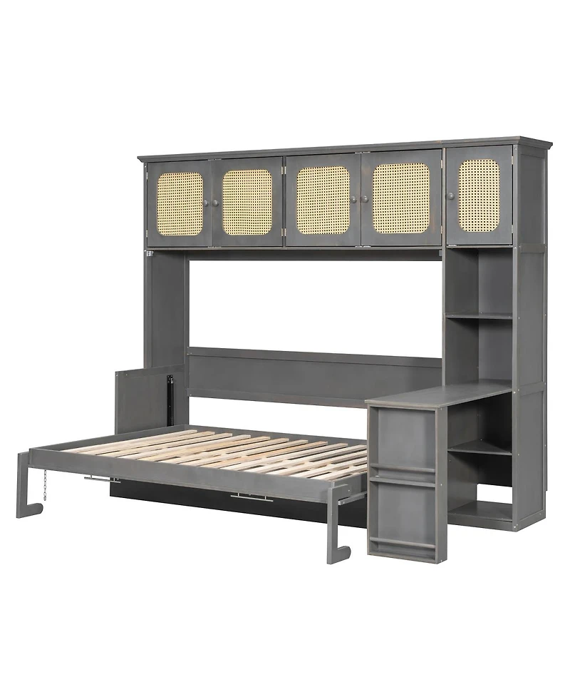 Streamdale Furniture Murphy Bed with Desk and Rattan Cabinets