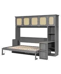 Streamdale Furniture Murphy Bed with Desk and Rattan Cabinets
