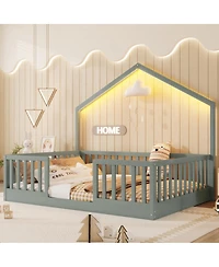 Streamdale Furniture Wooden Floor Bed with High Rails and Light for Kids