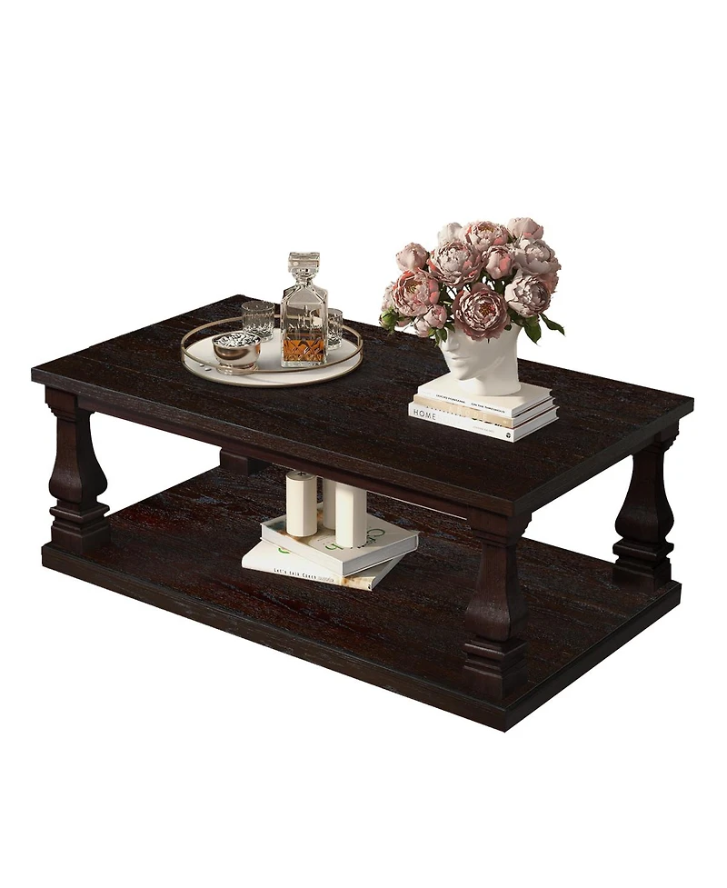 Streamdale Furniture Farmhouse 46" Wood Coffee Table with Storage Shelf, Espresso