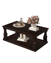 Streamdale Furniture Farmhouse 46" Wood Coffee Table with Storage Shelf, Espresso