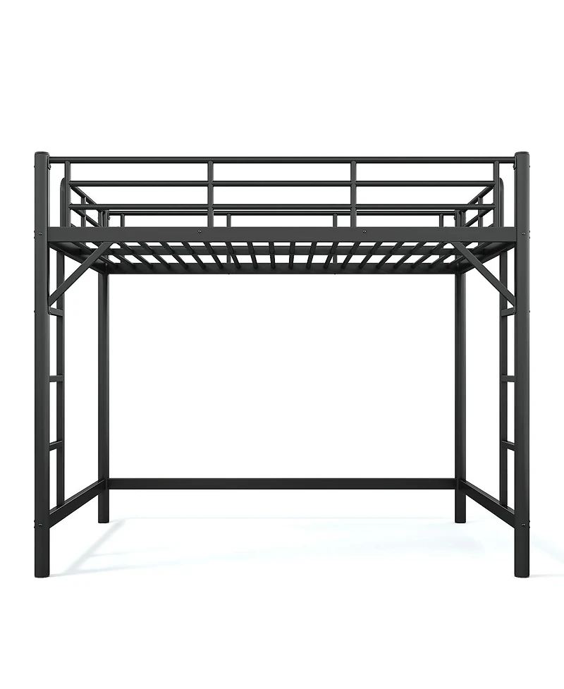 Streamdale Furniture Queen Size Metal Loft Bed with Ladder and Guardrails
