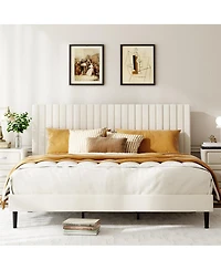 Streamdale Furniture King Size Velvet Upholstered Platform Bed with Adjustable Headboard