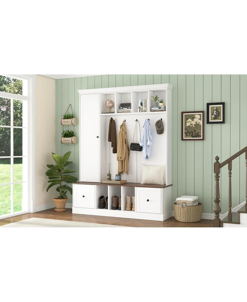 Streamdale Furniture 62.2" Farmhouse Hall Tree with Shoe Storage Bench and Coat Rack