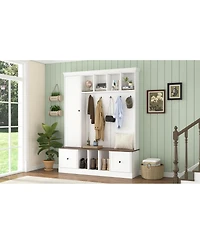 Streamdale Furniture 62.2" Farmhouse Hall Tree with Shoe Storage Bench and Coat Rack