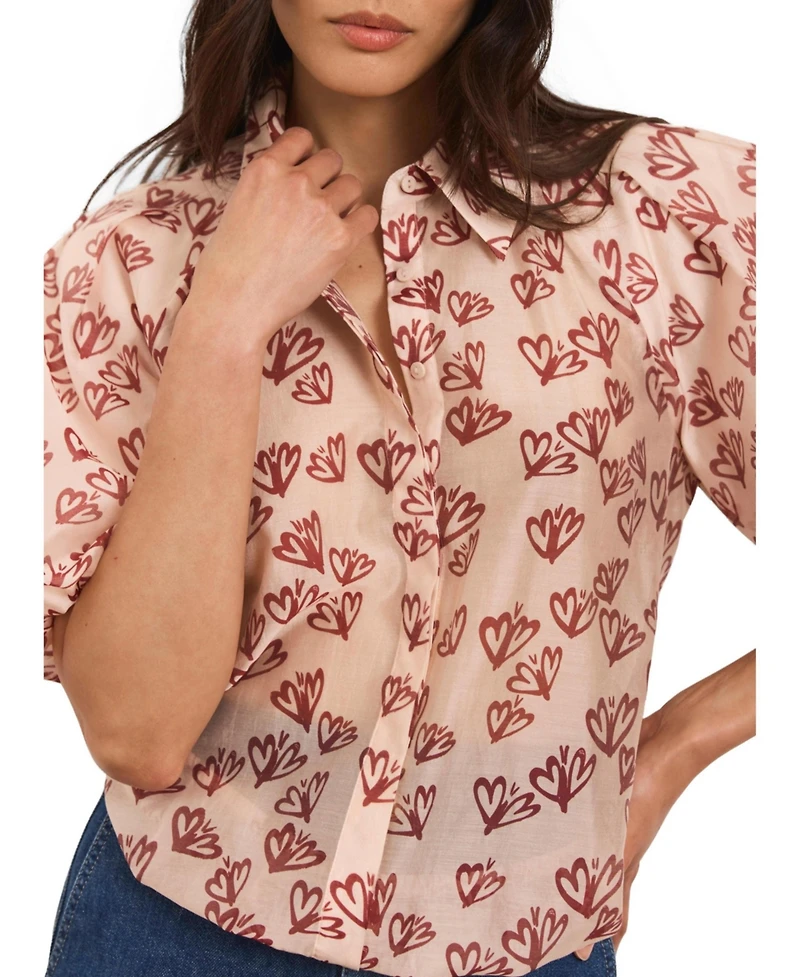 Mint Velvet Women's Heart Print Puff Sleeve Shirt