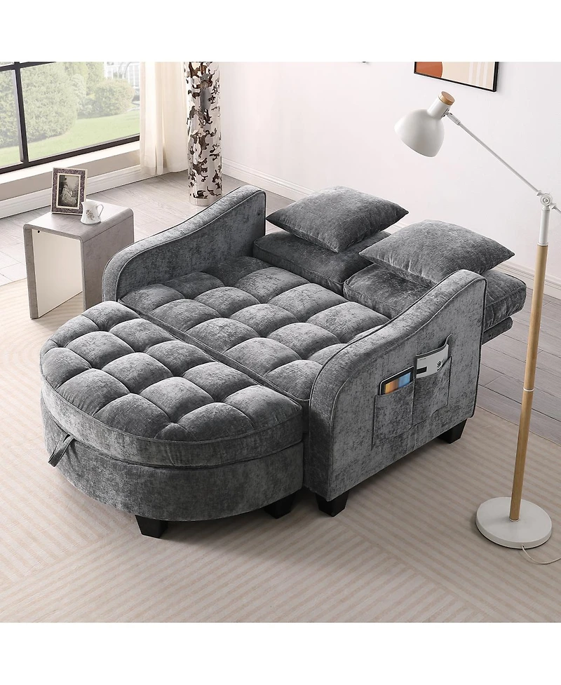 Streamdale Furniture Two-Seater Sofa Chaise with Storage Footrest and Pillows