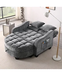 Streamdale Furniture Two-Seater Sofa Chaise with Storage Footrest and Pillows