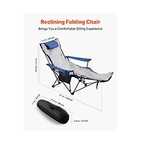Slickblue Portable Reclining Camping Chair with Cushion, Adjustable Folding Beach Chair with Footrest