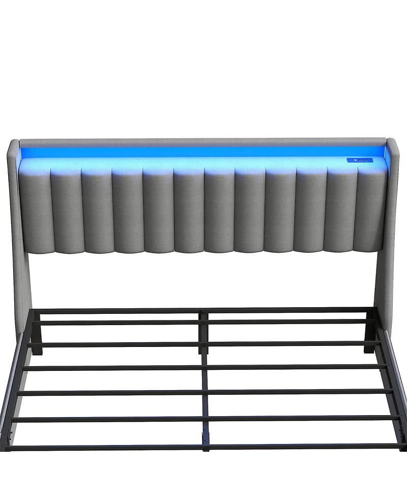 Streamdale Furniture Queen Led Bed Frame with Charging Station and Storage Drawers