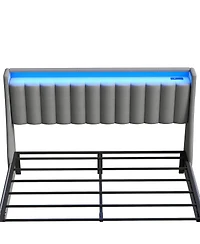 Streamdale Furniture Queen Led Bed Frame with Charging Station and Storage Drawers