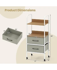 Mecale Rolling Utility Cart with Open Shelves and Fabric Drawers