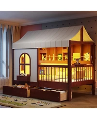 Streamdale Furniture Twin House Bed with Drawers, Led Bookshelf