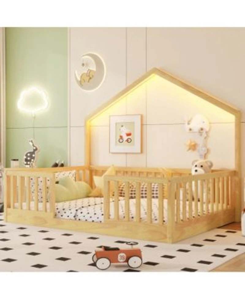 Streamdale Furniture Full Floor Bed with High Rails Light