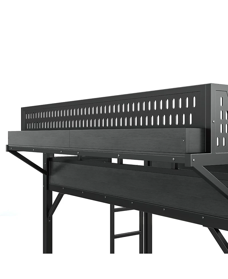 Streamdale Furniture Twin Xl Metal Loft Bed with Slide, Wardrobe and Led Lights