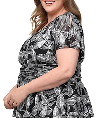 Sl Fashions Plus Foil-Print Tiered Floral Dress
