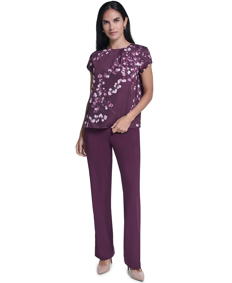 Calvin Klein Women's Floral V-Neck Cap-Sleeve Blouse