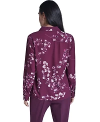 Calvin Klein Women's Floral-Print Ruffled-Front Long-Sleeve Blouse
