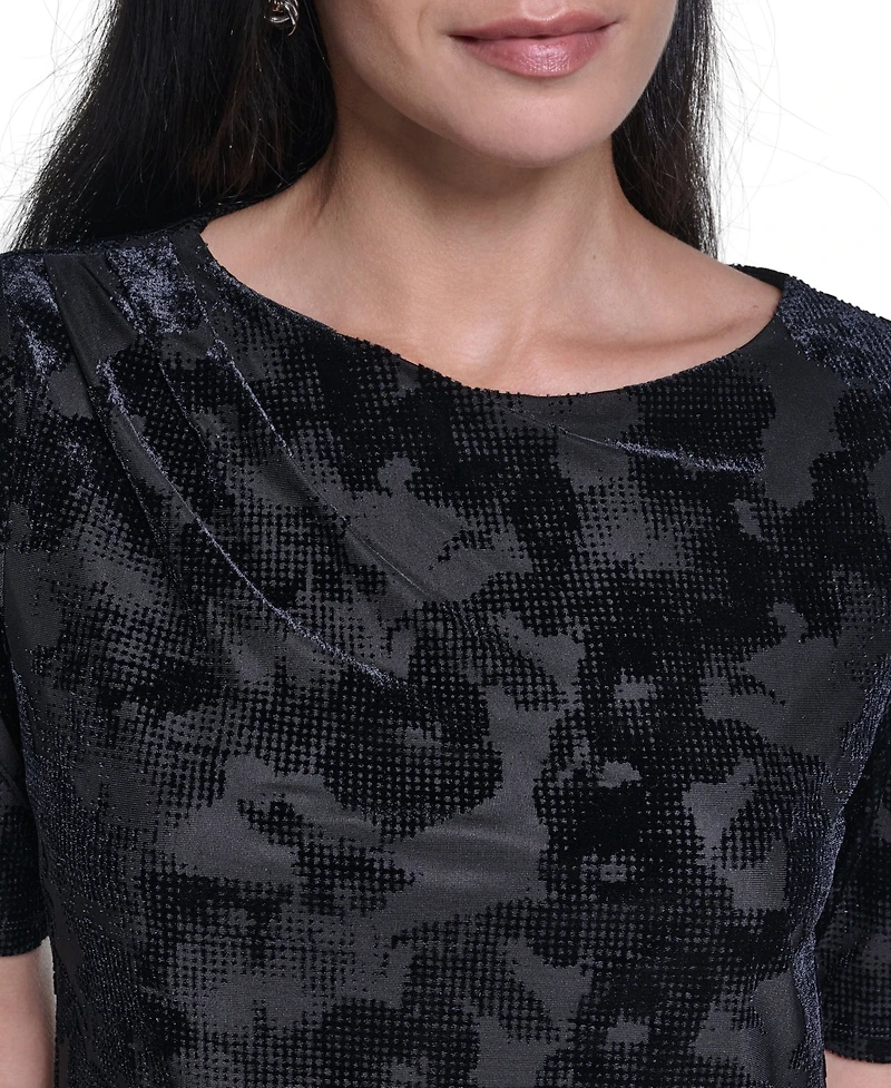 Calvin Klein Women's Short-Sleeve Pleated Floral Blouse