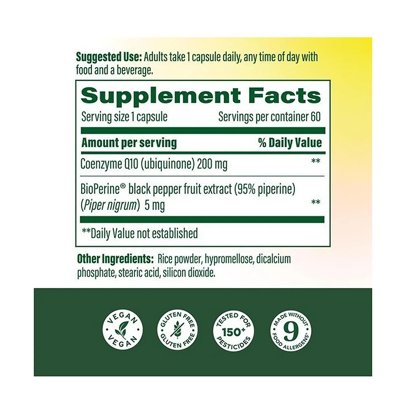 MegaFood High Absorption CoQ10 200mg Per Serving With Black Pepper, 60 Capsules