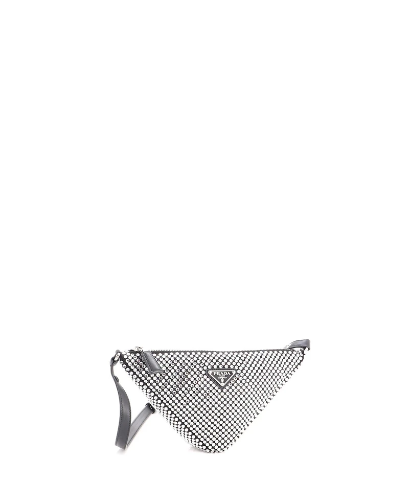 Pre-Owned Prada Mini Triangle Top Handle Pouch Bag Crystal Embellished Satin