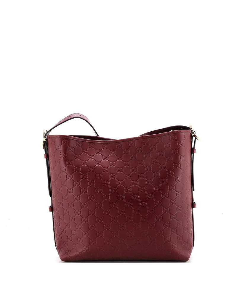 Pre-Owned Gucci Medium Emblem Hobo Shoulder Bag Gg Embossed Leather