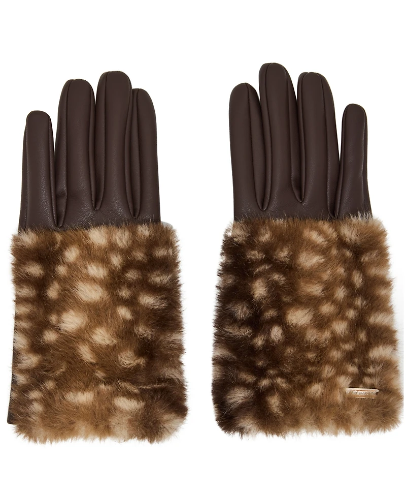 Steve Madden Women's Animal Print Polyester Fur Gloves
