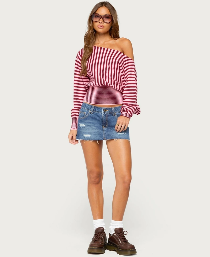 Edikted Women's Brida Off-the-Shoulder Long-Sleeve Striped Sweater