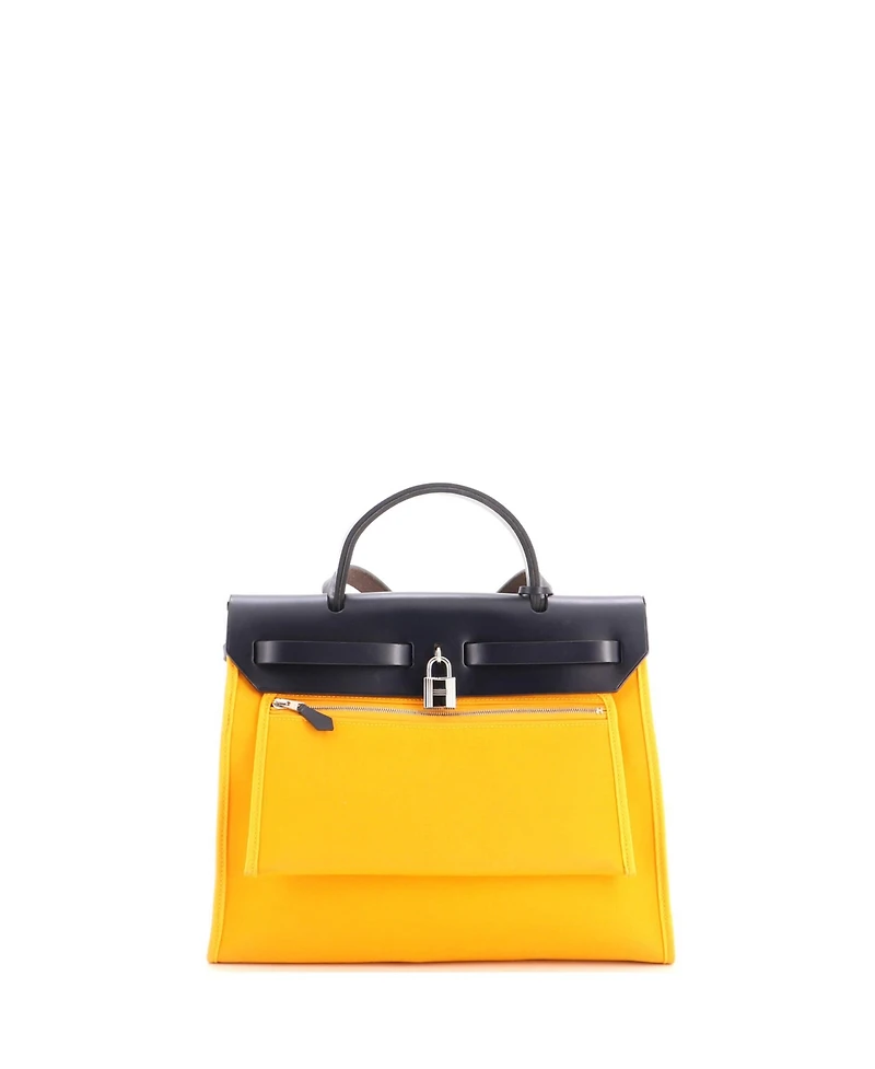 Pre-Owned Hermes 31 Herbag Zip Verso Leather and Toile