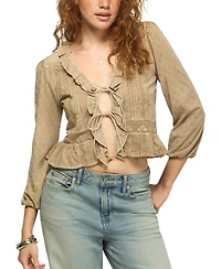 Lucky Brand Women's Long-Sleeve V-Neck Ruffle Blouse