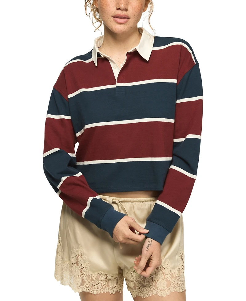 Lucky Brand Women's Long-Sleeve Striped Polo Shirt